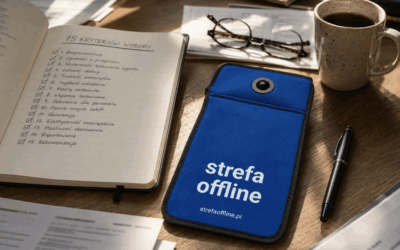 Etui Strefa Offline na biurku obok notesu z listą kryteriów wyboru